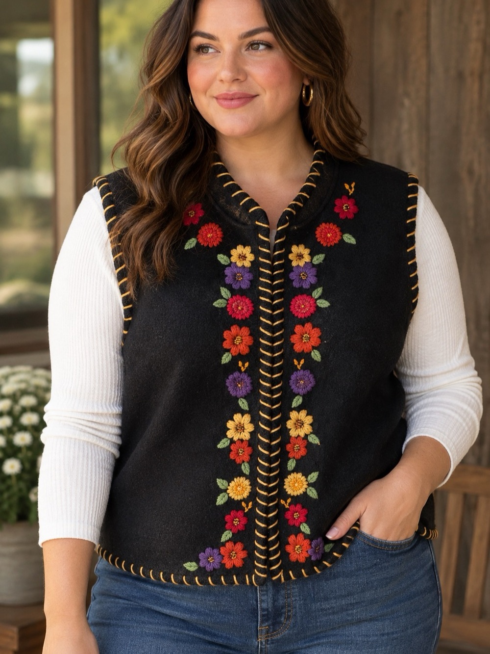Vintage Timberlea Floral Embroidered 100% Wool Vest Size 2X NWT